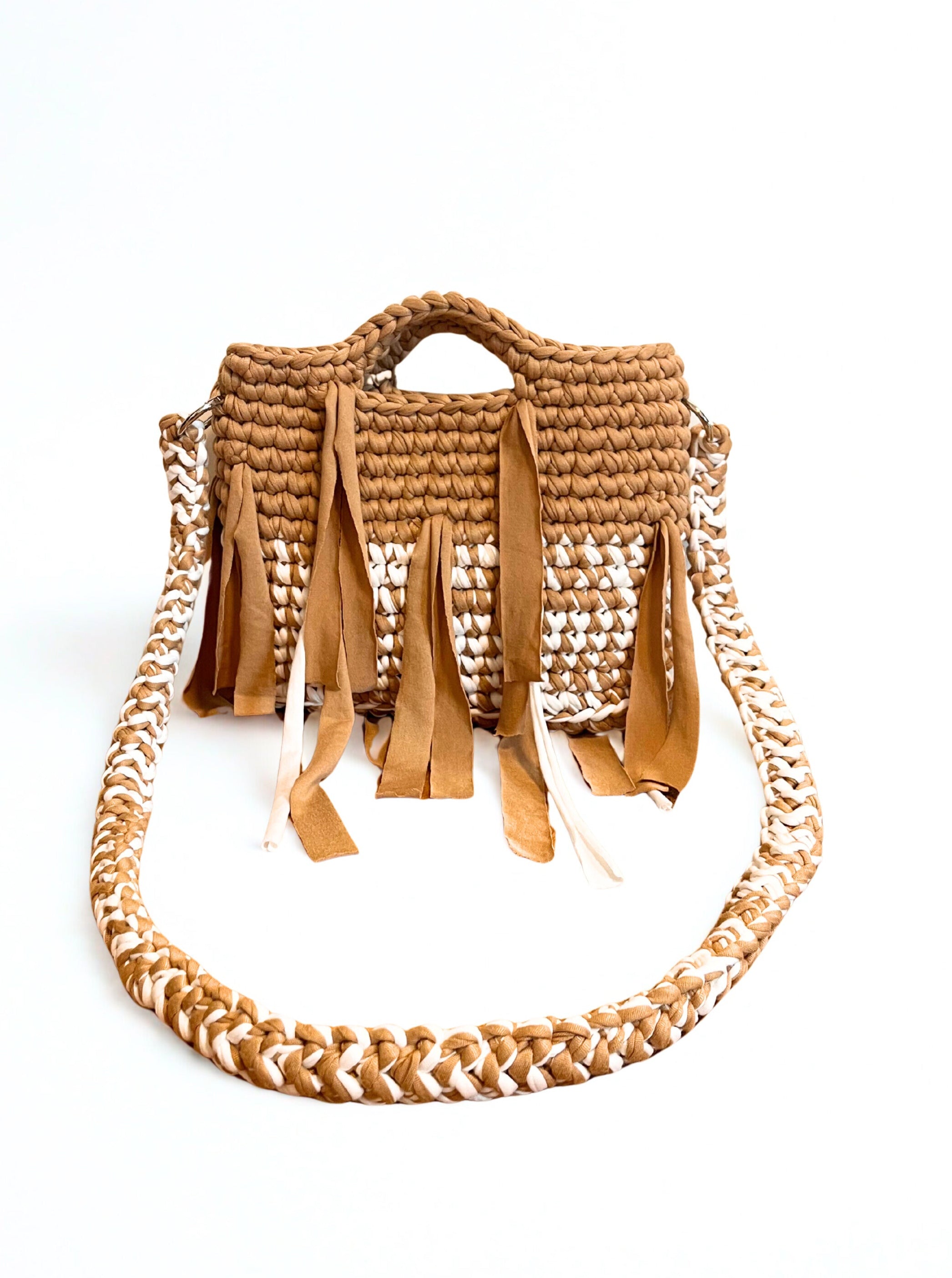 SMALL Crochet bag CAMEL-WHITE
