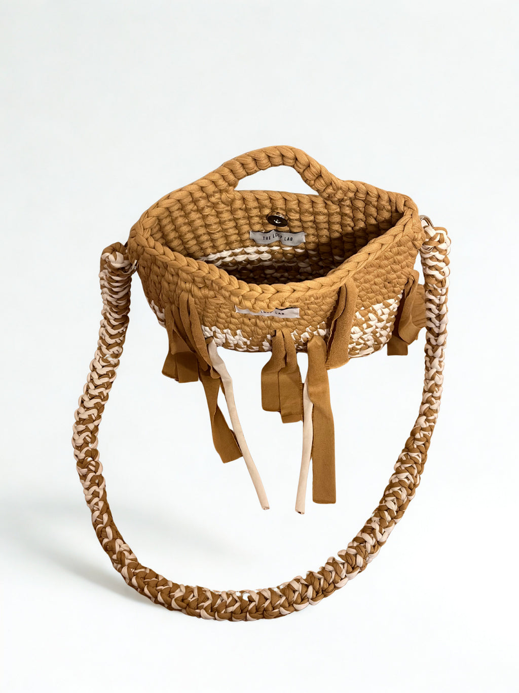 SMALL Crochet bag CAMEL-WHITE