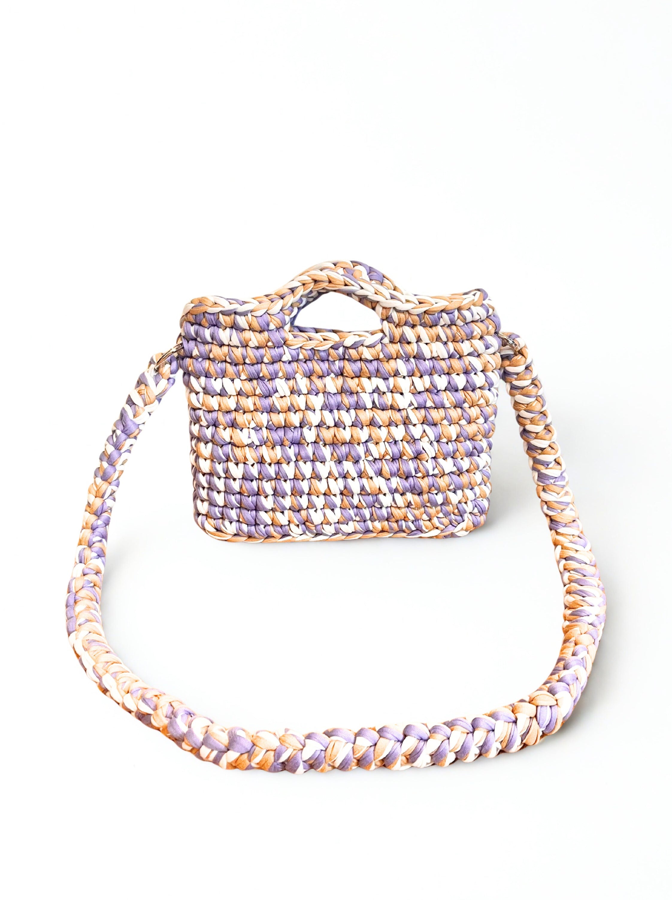 SMALL Crochet bag LILAC-WHITE-CAMEL
