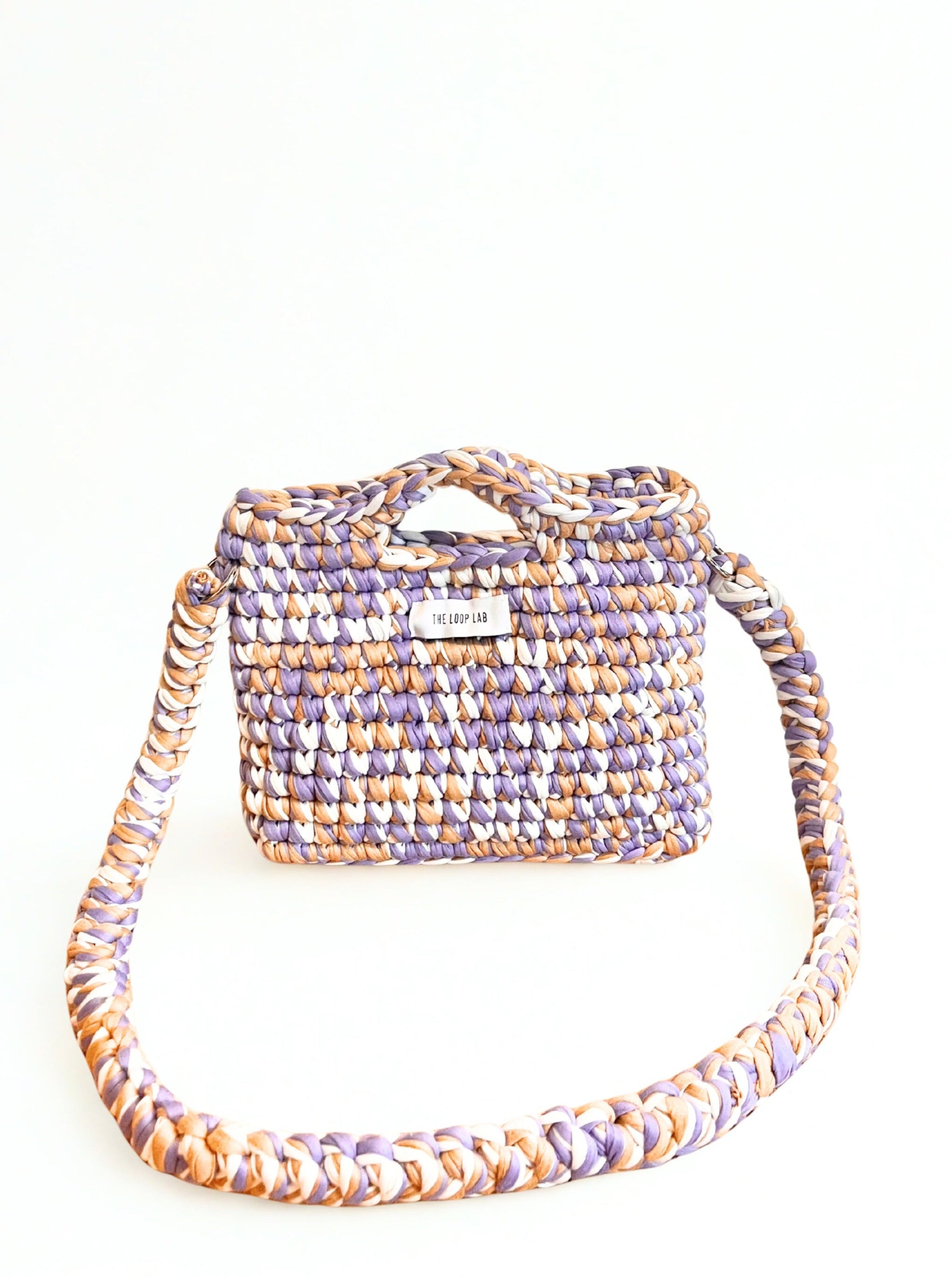 SMALL Crochet bag LILAC-WHITE-CAMEL