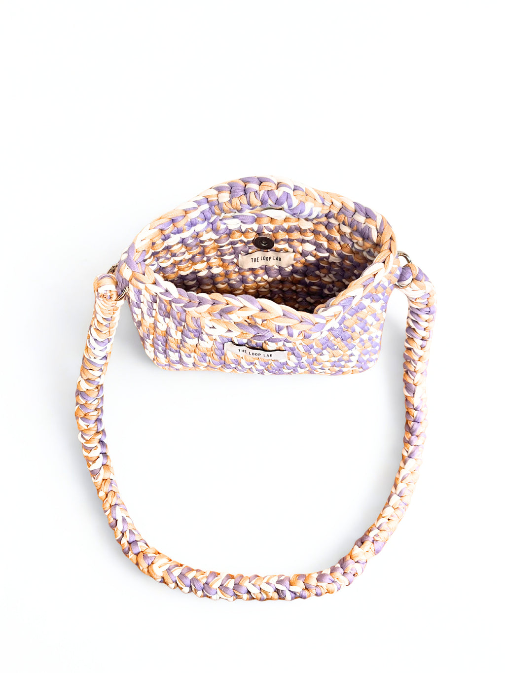 SMALL Crochet bag LILAC-WHITE-CAMEL