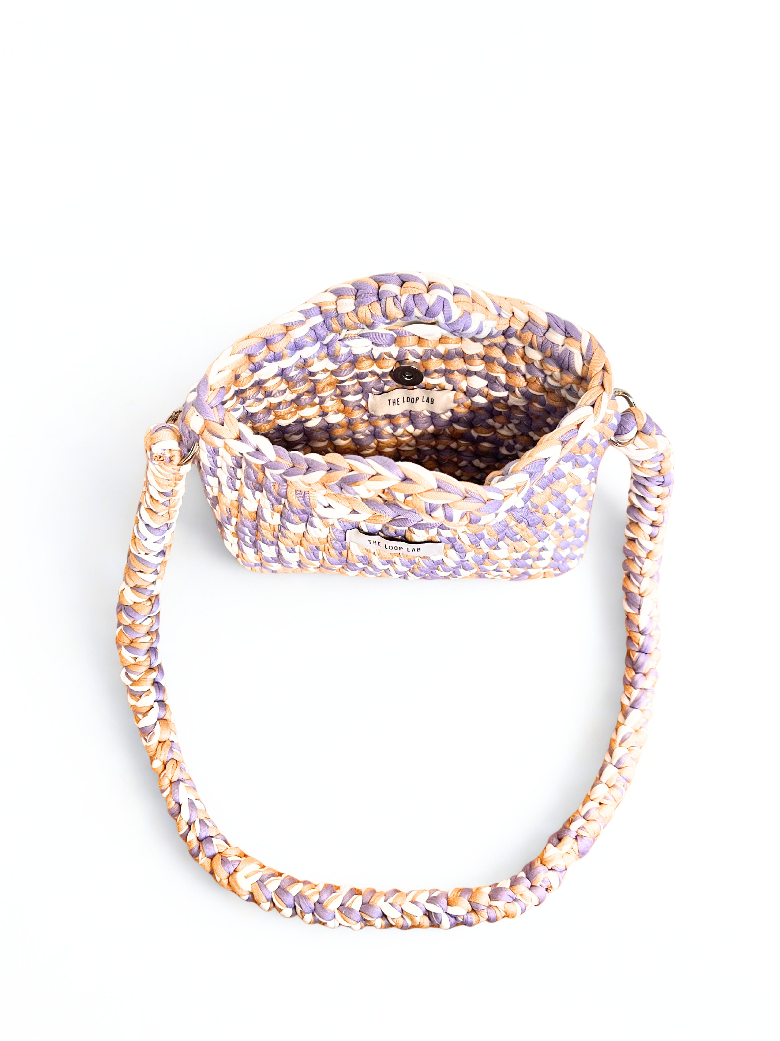 SMALL Crochet bag LILAC-WHITE-CAMEL